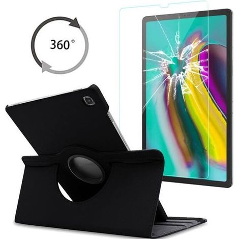 Coque Samsung Galaxy Tab S5e Housse (SM-T720 /SM-T725) 360 Rotation Tablette Étui + Film Protection écran en Verre Trempé, Noir (1/4)