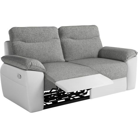 Canapé de relaxation électrique ROSS 3 places en tissu et simili - Blanc/Gris (1/5)