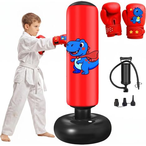 Sac de Frappe Enfant Gonflable Kids Boxing Sandbag Sac de Frappe autoportant pour Adultes Sac de Boxe Gonflable avec Pompe à air – Entraînement à Domicile pour Muay Thai Kickboxing (1/5)