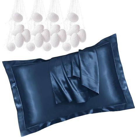 Lot de 2 taies d'oreiller, en soie, 50 x 80 cm, 22 mommes, luxueuses, hypoallergéniques, soin parfait pour la peau et les cheveux, douceur exceptionnelle, avec fermeture à rabat, bleu (1/5)