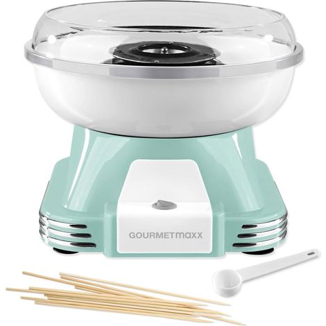 Machine à barbe à papa pour la maison  L' avec 10 bâtonnets & cuillère doseuse au design rétro nostalgique  Barbe a papa pour les fêtes d'enfants, les anniversaires [Menthe]