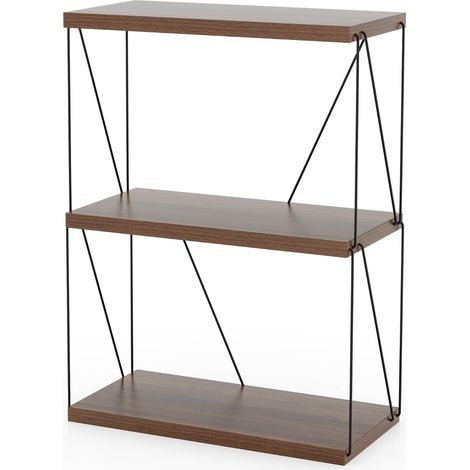 Scaffale multiuso a 3 ripiani con struttura in metallo, Libreria autoportante con stile industriale Noce 61x29,5x82cm (1/4)