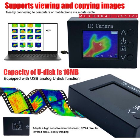 Capteurs infrarouges 32 x 24 pixels Imageur thermique portable Écran TFT de 1,8 pouces Résolution 160 x 128 Caméra d'imagerie à définition claire -40 ℃ à 300 ℃ Instrument de mesure de la température. (1/5)