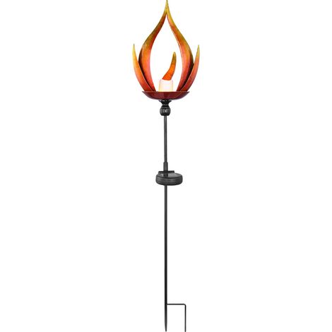 Lampada solare lampada solare lampada da esterno lampada da giardino lampada da esterno zona ingresso, IP44 antispruzzo ottica fiamma in metallo nero, 1x LED bianco caldo, DxH 18x93 cm