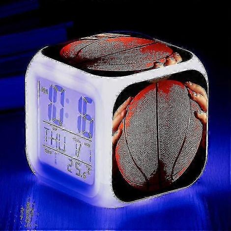 Réveil de basket-ball, montre électronique lumineuse multifonctionnelle à 7 couleurs changeantes, minuteur de réveil pour enfant, convient au bleu ciel TW. (1/5)