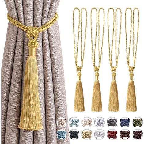 Lot de 4 embrasses longues à pompons, faites main en corde tressée, nœuds style européen pour décoration fenêtre maison et bureau (j (1/5)