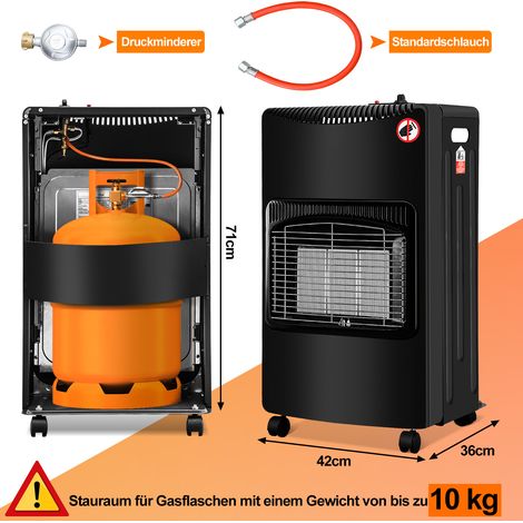 Wolketon Gasheizung 4.2 KW Gasheizer inkl. Druckregler + Schlauch Gasofen Gasheizofen Keramik mit 3 Stufen Infrarot Gasheizgerät Heizstrahler für Butan - oder Propangasflaschen bis 10 kg