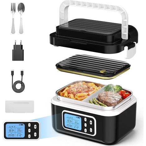 Lunch Box Chauffante – 1,5L, Batterie, Écran LCD, Acier Inoxydable, Sac Isotherme (1/5)