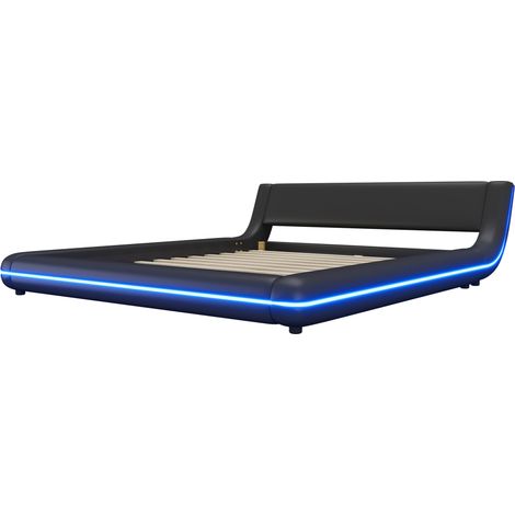 Cama plataforma 160 x 200 cm en PU negro con iluminación LED ambiental (1/5)