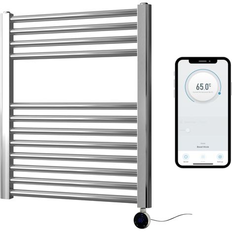 Chrome Electric Smart WiFi Controlled Heated Towel Rail 500mm W x 600mm H Straight 7 Day Programmable Timer App Compatibility