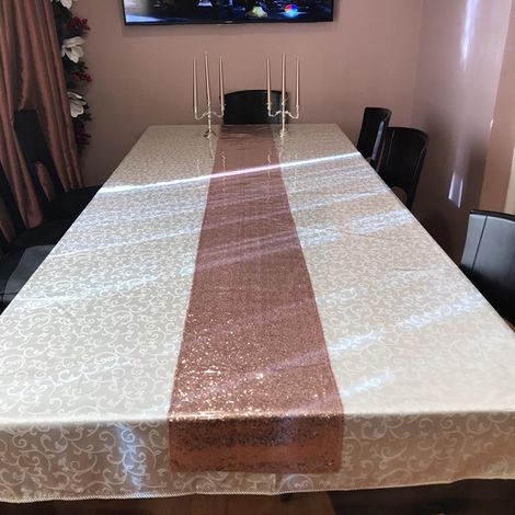 Napperon de table pailleté 30x300cm, décoration scintillante exquise avec paillettes 3mm pour fêtes et banquets, or rose (1/5)