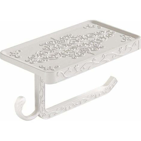 Antique Porte-rouleau de papier toilette 2 en 1 Vintage Support Lundi perçage Nostalgie Porte Rouleau Papier WC mural avec étagère pour salle de bain(blanc) (1/4)