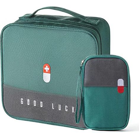 Lot de 2 trousses de premiers secours portables de voyage, sac médical, sac de rangement pour médicaments - Vert (1/5)