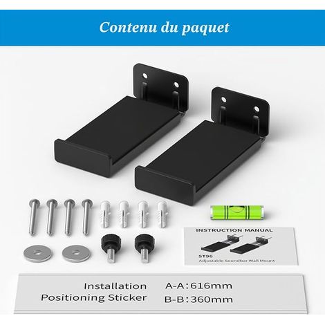 Support mural Soundbar - Supports Soundbar et haut-parleurs TV, Capacité de charge jusqu'à 15 kg, Profondeur réglable de 10 à 17 cm Noir (1/4)