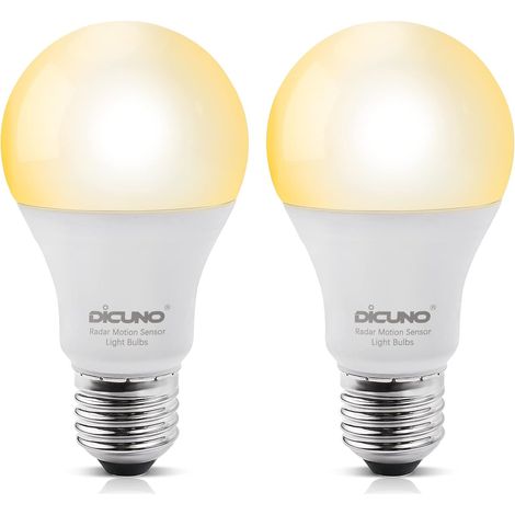 Ampoule LED E27 détecteur de mouvement, 12W=100W, 3000K, Lot de 2 Blanc chaud, 1100lm, 100-240V, CRI 90, 360°, Auto On/Off, Ampoule détecteur de présence pour porte d'entrée, couloir, cave (1/5)