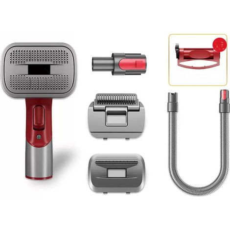 Kit de aseo para mascotas compatible con las aspiradoras Dyson V7, V8, V10, V11, V12 y V15, que incluye un cepillo para el cuidado y desenredado del pelo de perros, gatos, etc. Color: gris y rojo. (1/4)
