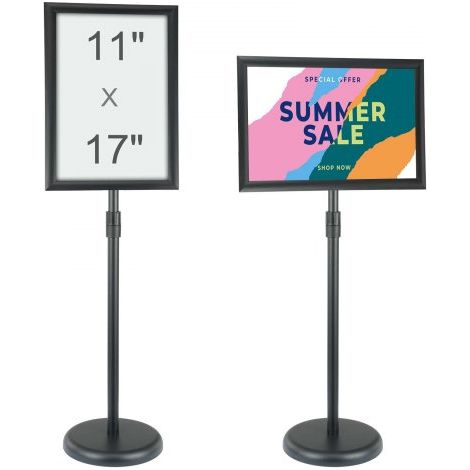 Informationsständer 420 x 297 mm Vertikal & horizontal Verstellbarer Posterständer, Robuster Bodenstehender Schilderhalter mit Runder Basis für Displays, Werbung und den Außenbereich Schwarz (1/5)