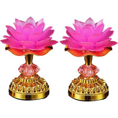 Deux lampes LED en forme de lotus Bouddha, alimentées par secteur ou par piles, prise standard européenne A. (1/5)