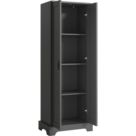 Armadio alto da bagno nero 56x40x170 cm in MDF con verniciatura resistente all'umidità e ante doppie (1/5)