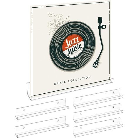 Lot de 6 Support Vinyle Mural en Acrylique Transparent, Étagère Murale Flottantes pour Vinyle, Panneaux, Photos, Livres (30,5 x 4 x 4 cm) (1/5)