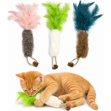 Jouets à l’Herbe à Chat – Lot de 3 Carottes en Vraie Fourrure avec Plumes Naturelles & Fruit de Matatabi – Jouets Anti-Stress pour Chats d’Intérieur (1/5)