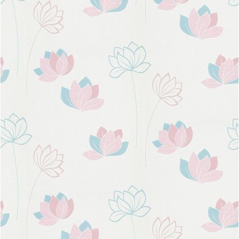 BRICOFLOR Papier Peint chambre enfant rose  Tapisserie intissé fleurie  Papier Peint floral rose et bleu pour chambre, salon & plus (1/3)