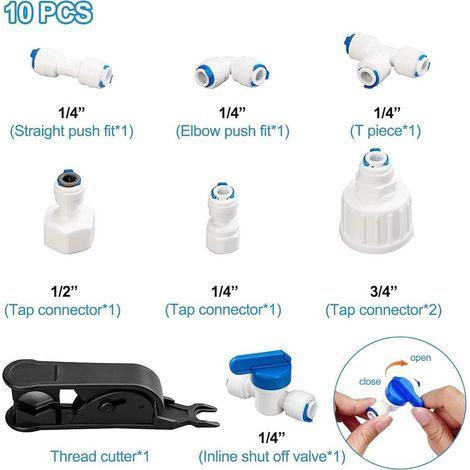 Tuyau d'alimentation en eau pour réfrigérateur en matériau POM, kit d'accessoires universel pour purificateur d'eau, connecteur de tuyau d'arrivée d'eau pour osmose inverse (1/4)