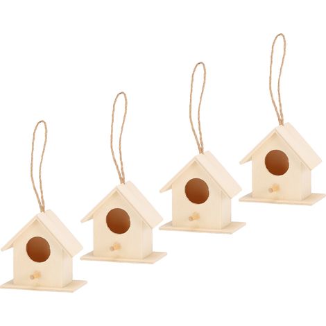 Lot de 4 nids d'oiseaux en bois à suspendre, nichoirs, cages à oiseaux pour jardin, décoration à faire soi-même (1/5)