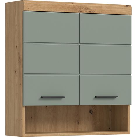 Badezimmer Hängeschrank, 74 cm breit, in Artisan Eiche mit Salbei - SIROCO-158 (1/5)