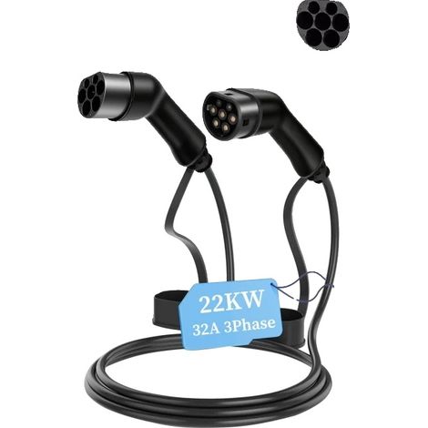 Ladekabel für Elektrofahrzeuge, 3 Meter lang, wasserdicht (IP65), 22 kW, 32 A, 3-phasig (1/2)