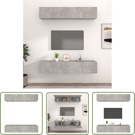 The Living Store Meubles TV 4 pcs gris béton 80x30x30 cm bois d'ingénierie - Meuble Tv - Meuble Media - Meuble Murale - Rangement Tv - Étagère Murale (1/5)