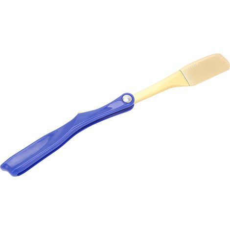 Porte-lame de rasoir de sécurité pliable pour barbe, rasoir manuel avec tête dorée et manche bleu (1/5)
