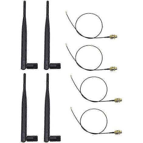 4 antennes RP-SMA avec Wi-Fi double bande (2,4 GHz et 5 GHz) + 4 câbles U.Fl/IPEX de 35 cm (1/5)