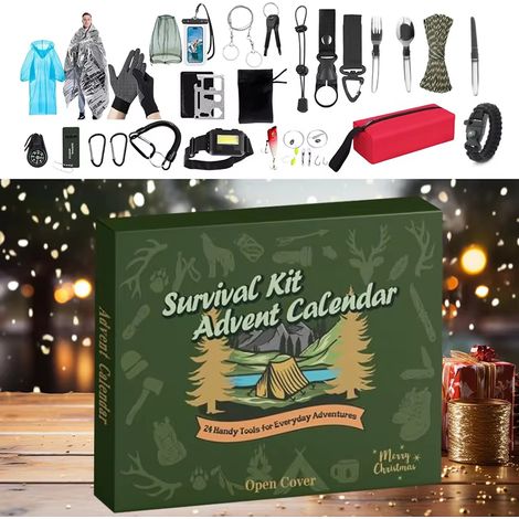 Kit de survie 2025, Compte à rebours de Noël 24 jours, Kit d'outils pour la randonnée, Calendrier de l'Avent (1/5)