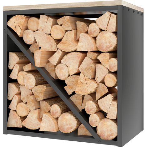 2-in-1 Kaminholzregal für innen 58 x 36 x 60cm erhöhtes Brennholzregal mit Trenner Metall Schwarz (1/5)