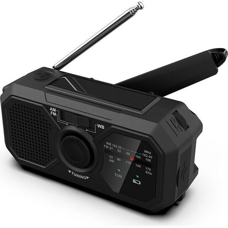 Manivelle Radio Solaire Survie AM/FM Radio Dynamo USB-C 1200mAh Rechargeable avec Lampe de Poche LED Alarme SOS (1/5)