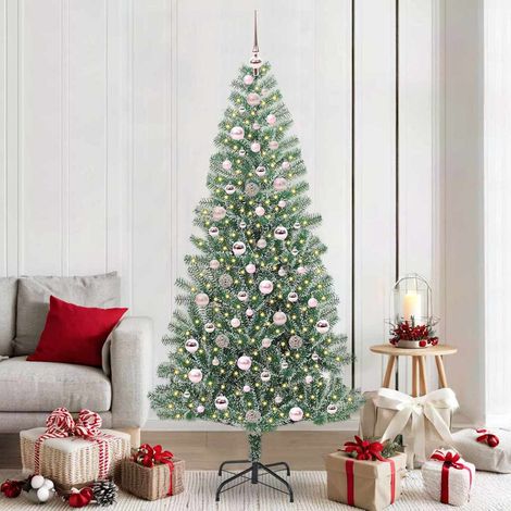 Künstlicher Weihnachtsbaum beschneit mit LED Licht 210 cm