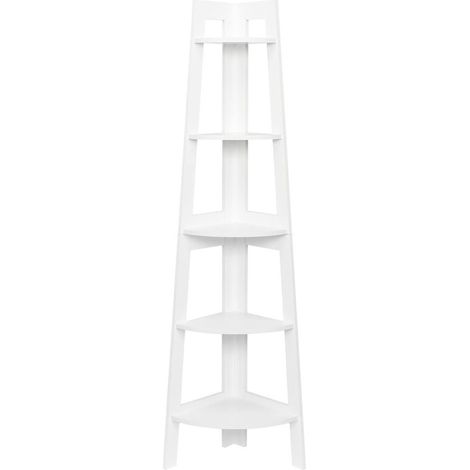 TrAdE Shop Traesio - Scaffale Angolare A 5 Ripiani Mobile In Legno Arredo Per La Casa Colore Bianco - (1/5)