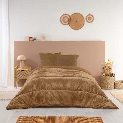 Couette réversible velours uni Moka - Chaude 300g/m2 - 220x240cm