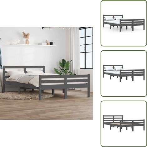Massivholzbett Grau 140x200 cm - Holzbett - Massivholzbette - Kiefernbett - Doppelbett - Bettgestell (1/5)