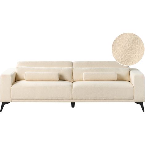 Sofá tapizado 3 plazas altura respaldo ajustable bouclé blanco crema Ange