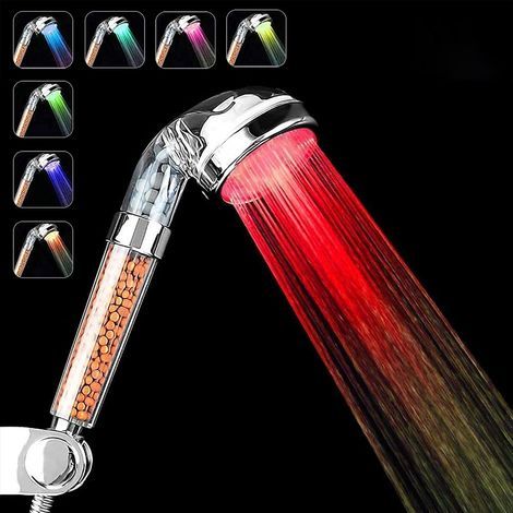 JSSEVN - Shower Head, 7 Color Changing LED Shower Head for Spa Bathroom - High Pressure Water Saving - High Filtration with Three Levels of Negative Ionic Protection (1/5)
