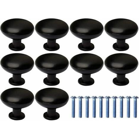 Boutons de Porte, 10Pcs Tiroir de Porte Poignée Bouton Poignée de Meuble, Rond Noir Boutons Poignée pour Placards de Cuisine(avec 10 vis de fixation) (1/4)