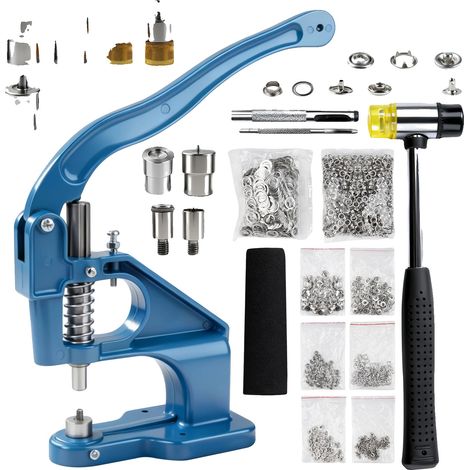 Machine à œillets, 30 x 20 x 19,5 cm, Métal et plastique de haute qualité, Convient à divers matériaux, 2 matrices incluses, 1100 œillets inclus (1/5)