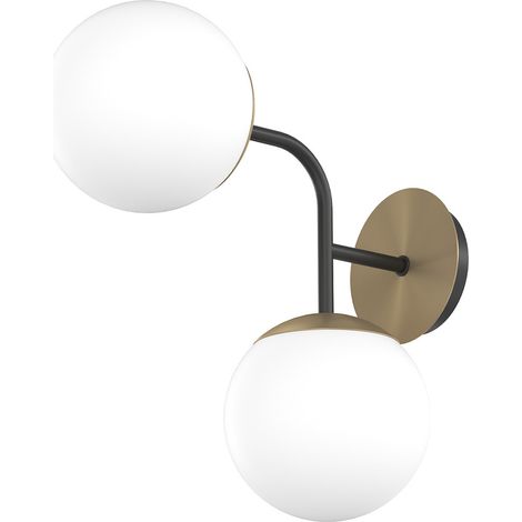 Applique Moderna Clear Metallo Nero E Ottone Vetro Bianco 2 Luci E27