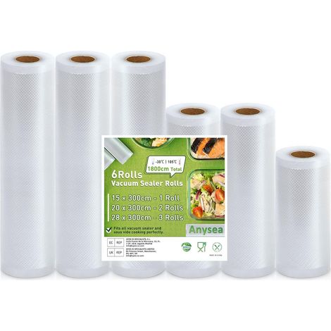 Sac Sous Vide Alimentaire:Sachet Sous Vide Alimentaire pour Machine Sous Vide, Rouleau Sous Vide Alimentaire de Qualité Alimentaire, 6 Rouleaux 15x1/20x2/28x3/300cm, Sac Sous Vide Gaufré (1/5)