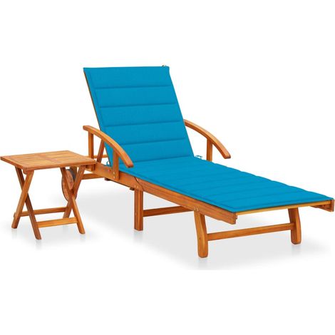 Transat chaise longue bain de soleil lit de jardin terrasse meuble d'extérieur avec table et coussin bois d'acacia (1/5)