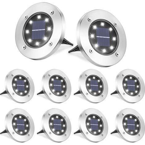 8 LED Lumière Solaire Extérieur, Lampe Solaires Jardin Au Sol Étanche IP65, Blanc Froid Pelouse Lumière Decorative Pour Jardin Chemin Terrace Cour Pelouse Escaliers (8 Pièces) (1/5)