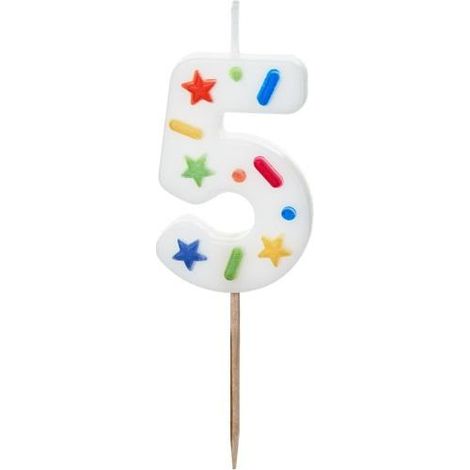 Geburtstagskerze, 5 weiße Konfetti, 5,5 cm