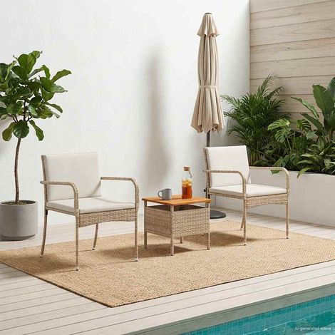 Ensemble de jardin en polyrotin beige avec table et coussins, plateau en acacia huilé, 15.6kg - PANGIVO (1/5)